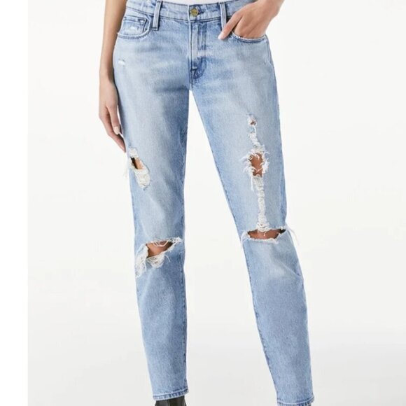 Frame Le Garçon Distressed Light Wash Jeans Size 24 NWT - Picture 2 of 9